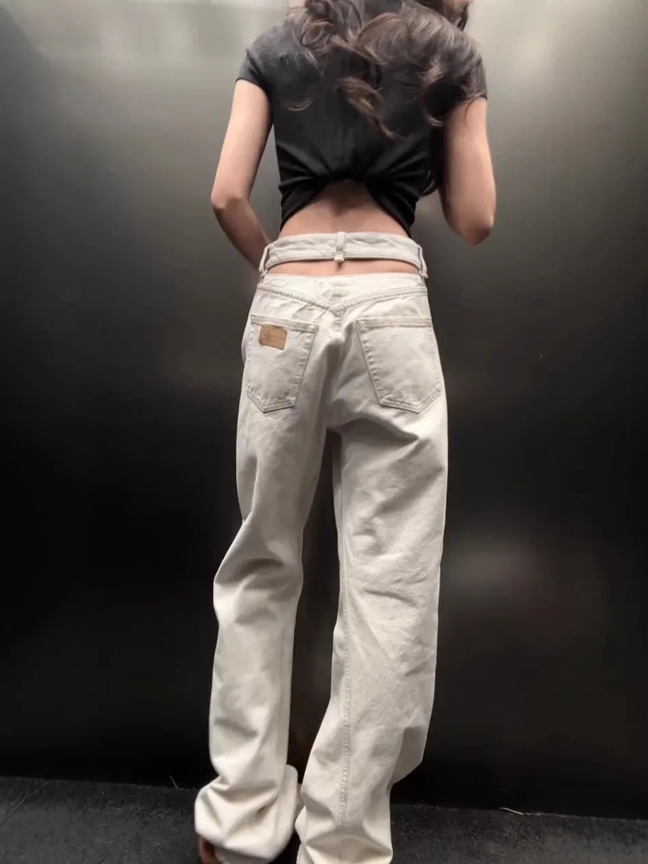 

plus Size American Hot Girl Design Hollow out Waist Denim Jeans Women Spring New Loose Slim Straight Leg Pants Casual Wear