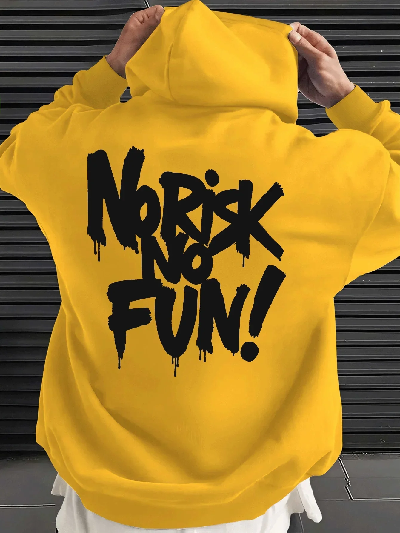 Men's Edgy Graffiti Hoodie Sweatshirt No Risk No Fun Drip Font Slogan Graphic Print Oversized Streetwear Casual Pullover - view 3
