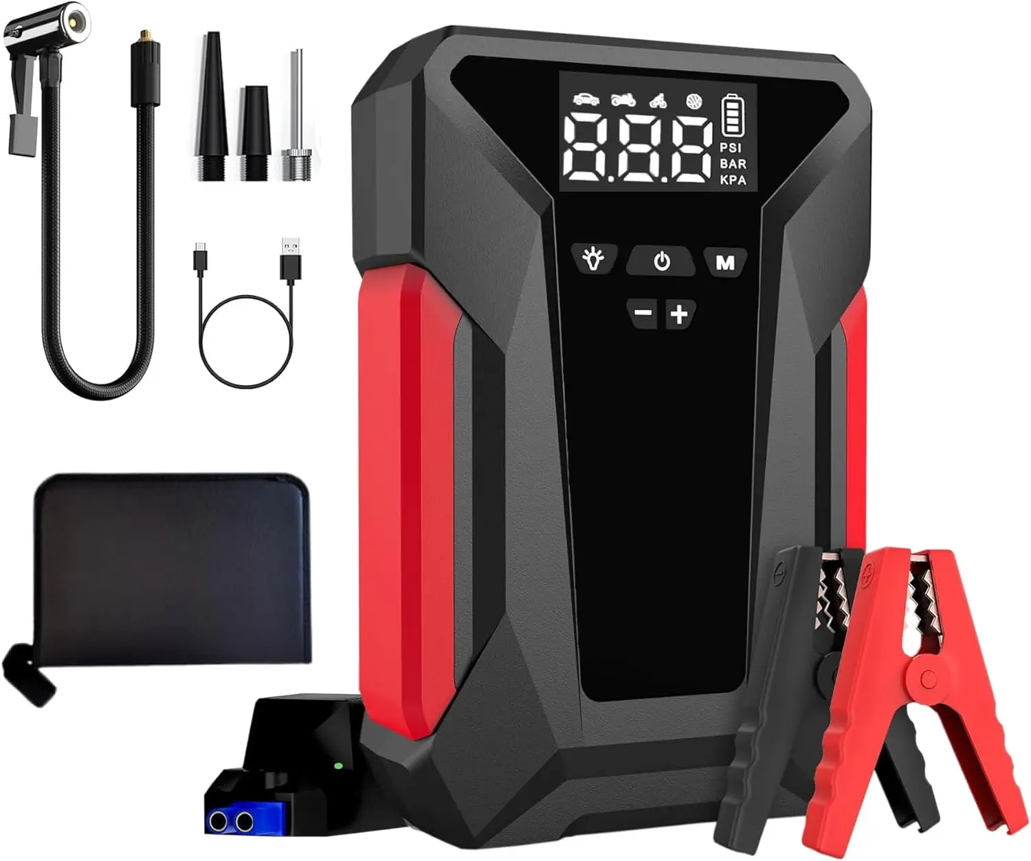 Car Jump Starter with Air Compressor, 4000A Peak, 150 PSI Inflator, LED Flashlight, Portable 12V Jump Box