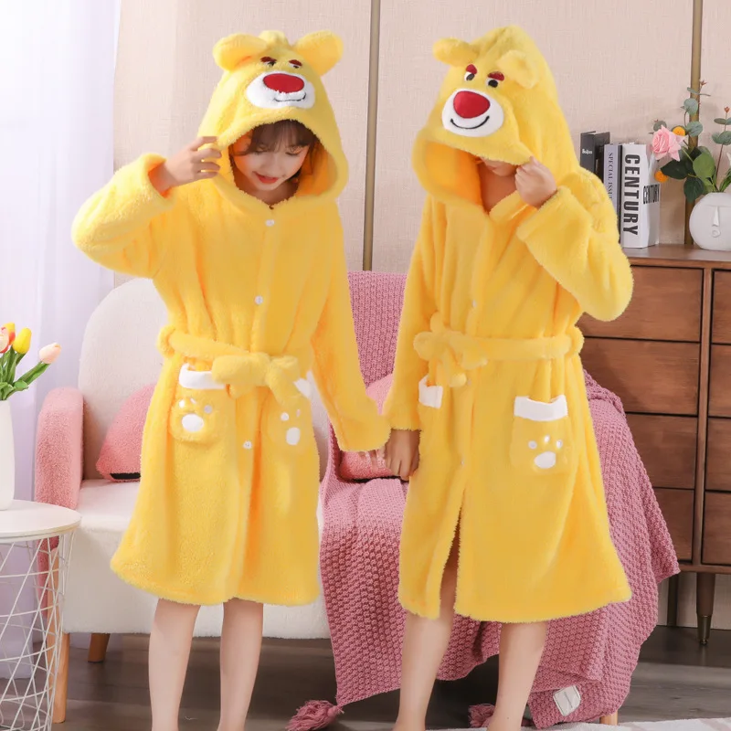 Sanrios Kawaii Hello Kitty Pajamas Coral Velvet Children Girls Heart Cartoon Anime Sleeping Robe Hooded Loungewear Toys Gifts