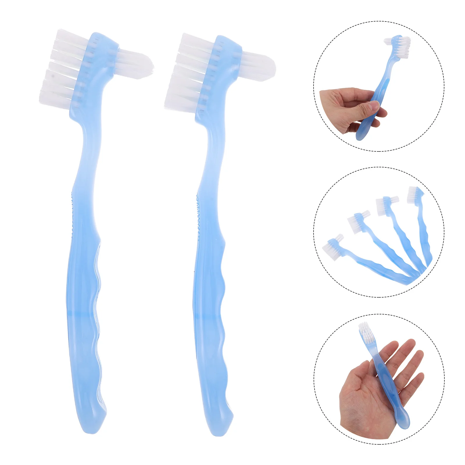 

4pcs Denture Toothbrush For Elderly Patients Dual-Sided False Teeth Cleaning Brush Soft Hard Bristles Portable Travel Size