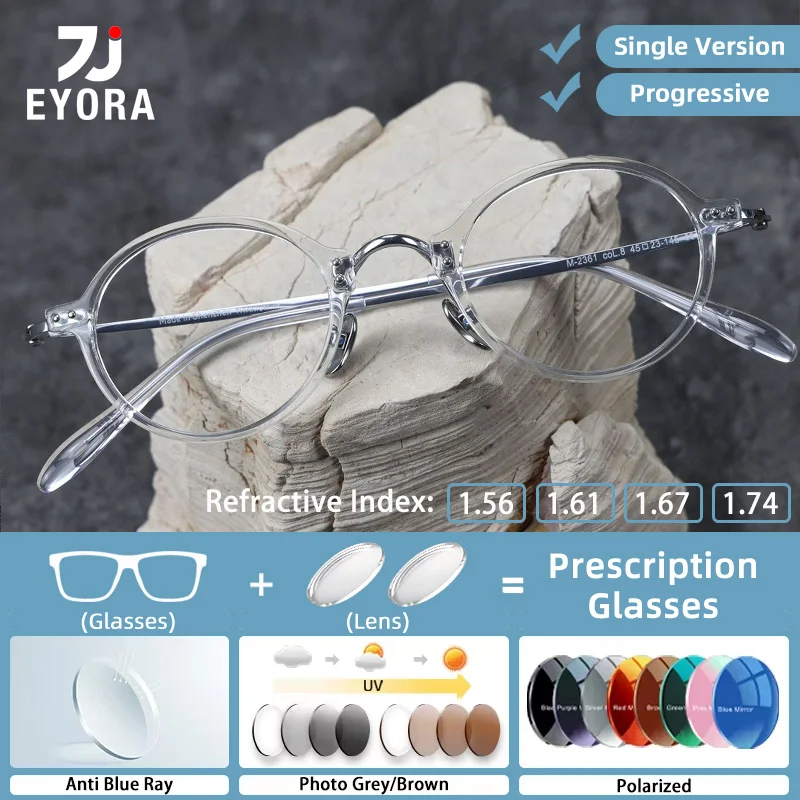 

EYORA Retro Small Frame Round Reading Glasses Myopia Eyewear Hyperopia Anti Blue Light Progressive Photochromic Eyewear Lens