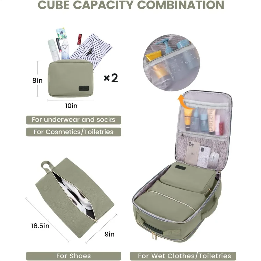 40L حقيبة السفر للنساء الرجال شركة الطيران Appd تحمل على Lage مع 3 مكعبات التعبئة TSA بين عشية وضحاها أكياس مقاوم للماء العنصر الشخصي B #3