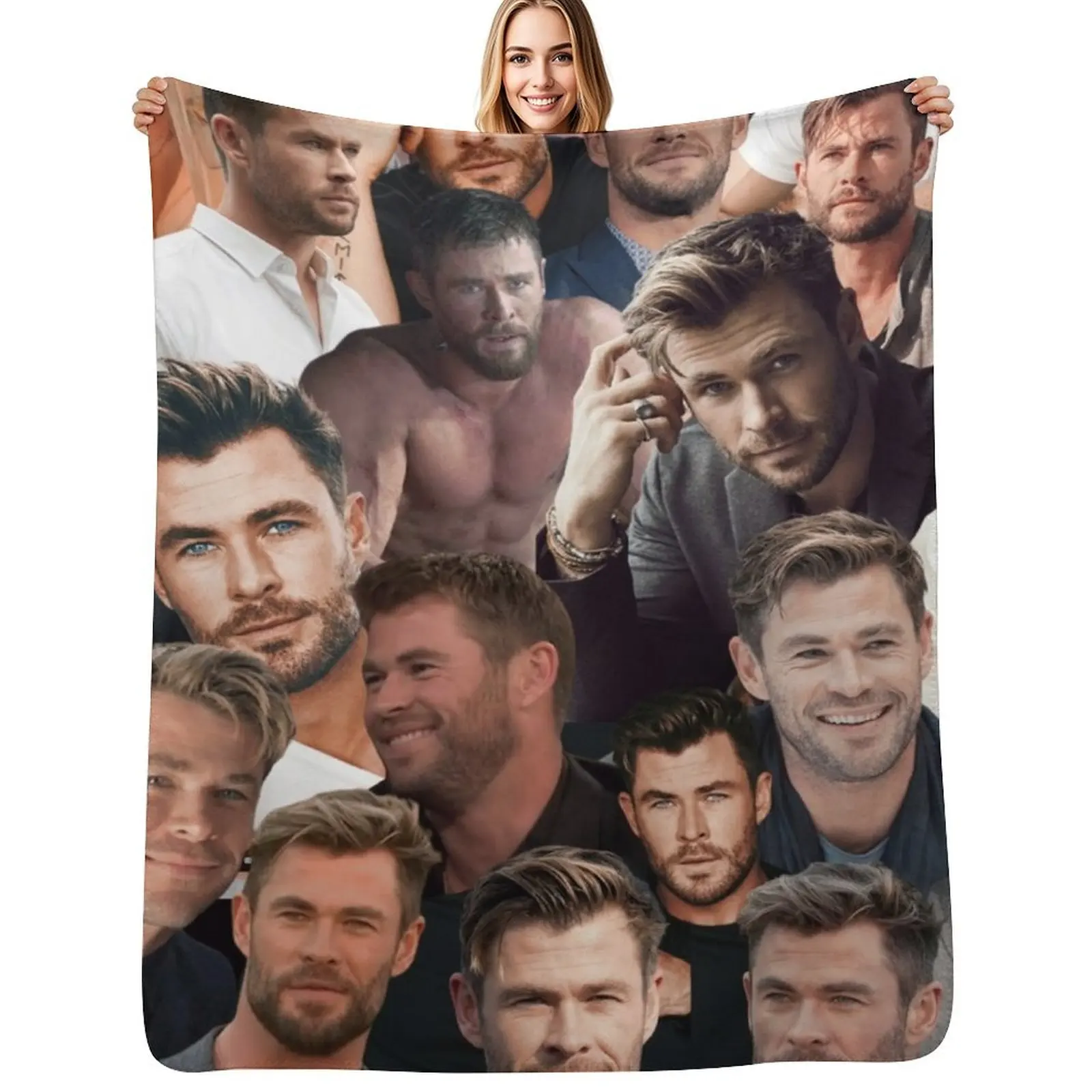 

Chris Hemsworth photo collage Throw Blanket blankets and throws Tourist Blankets