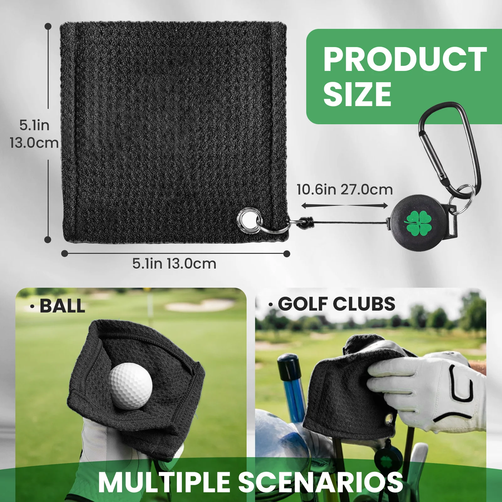 Golf Club Towels 1 Pack with Magnetic Retractable Clip, 5.5''x5.5'' Black Blue Grey Color Microfiber Waffle for Golf Bags