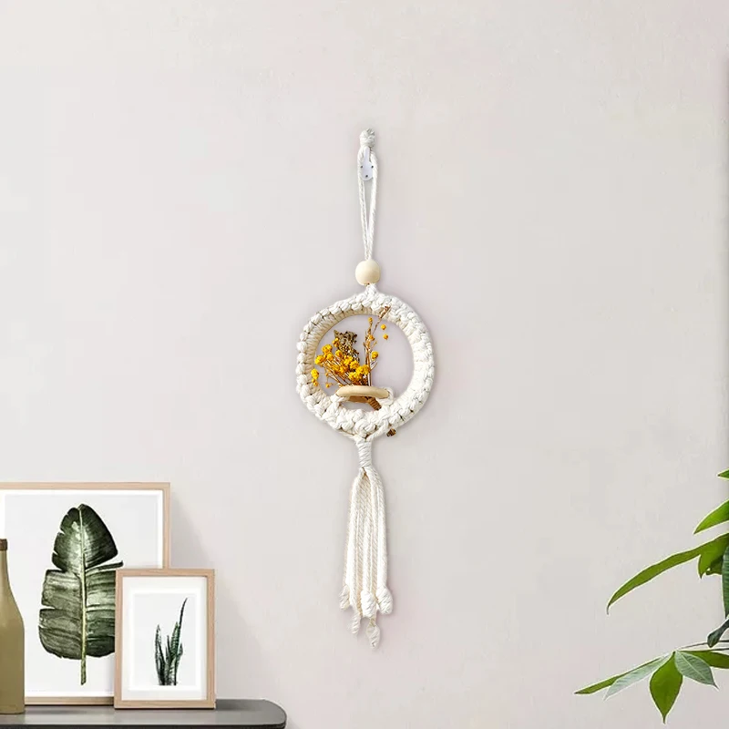 

New Simple Hand-woven Cotton Rope Flower Basket Bohemian Wall Hanging Flower Pot Home Room Decoration Ornaments