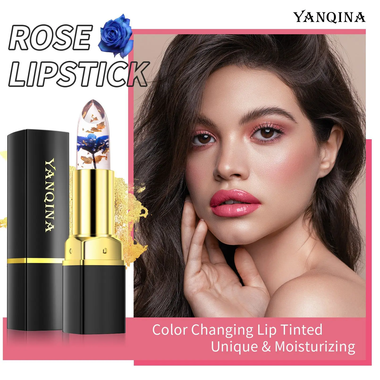 Yanqina ลิปสติกไล่ระดับสีดอกไม้3สีให้ความชุ่มชื้นกันน้ำลิปสติกเปลี่ยนสีได้ใสลิปกลอสยอดนิยม