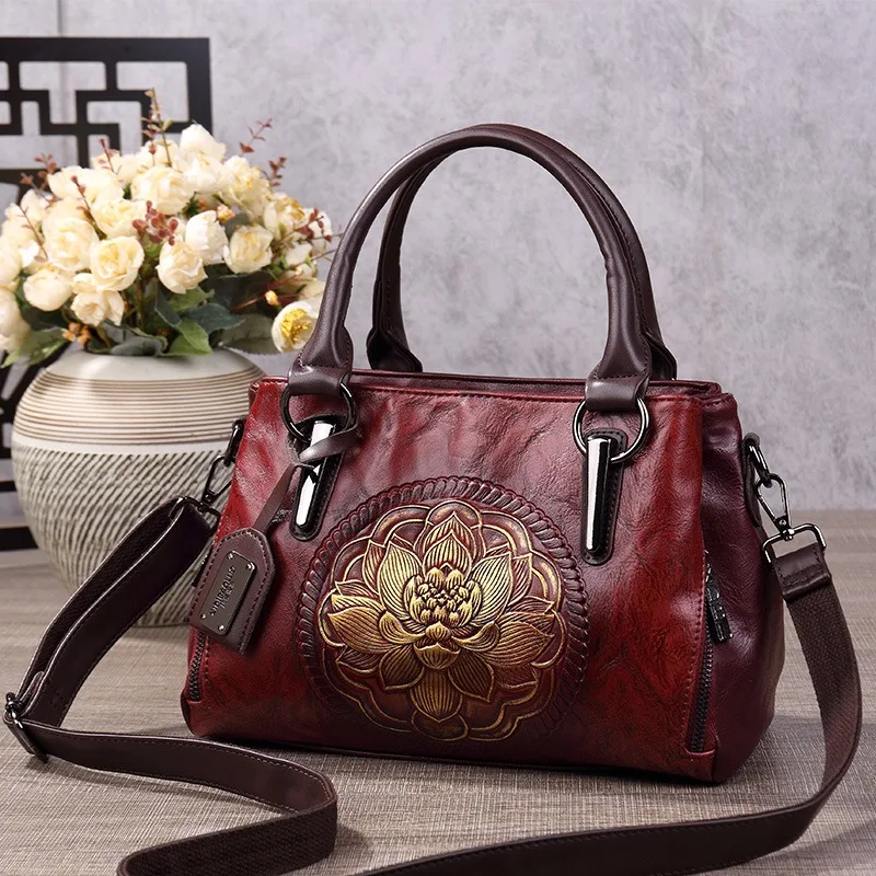 

Женские сумки Nesitu с цветочным узором, винтажные, большой вместимости, красно-коричневые, зеленые, из искусственной кожи, женские сумки через плечо, сумка-мессенджер M7658