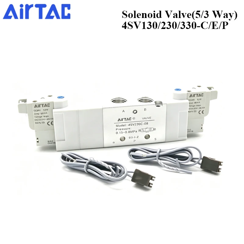 AirTAC 4SV130-M5 4SV230-06C 4SV330-08E 4SV330-10P AC110V AC220V DC24 DC12V 5/3 Way 5 Port 3 Position Air Pneumatic Control Valve