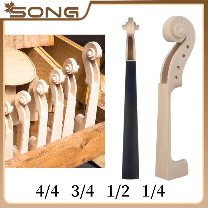 

5/10pcs Violin Neck 4/4 3/4 1/2 1/4 Handmade Maple White Fiddle violin head with Fingerboard Repair Luthier DIY parts