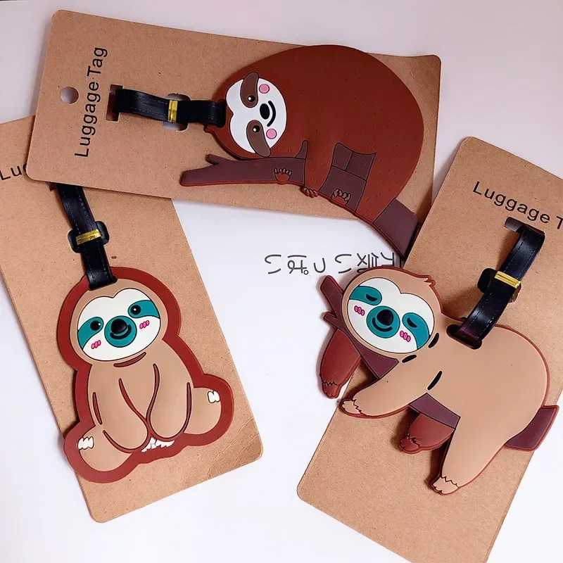 Creative Luggage Tags Cartoon Animal Shaped PVC Rubber Boarding Tag Sloth Panda Silicone Tag Luggage Hang Tag Travel Accessories