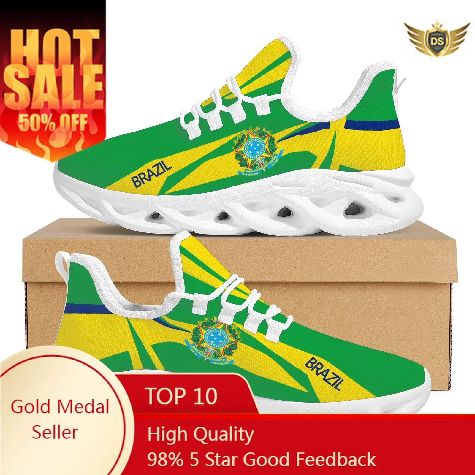 

Brazil National Emblem Brand Design Platform Sneakers Large Pentagram Pattern Lace-up Casual Shoes New Breathable Jogging Shoes