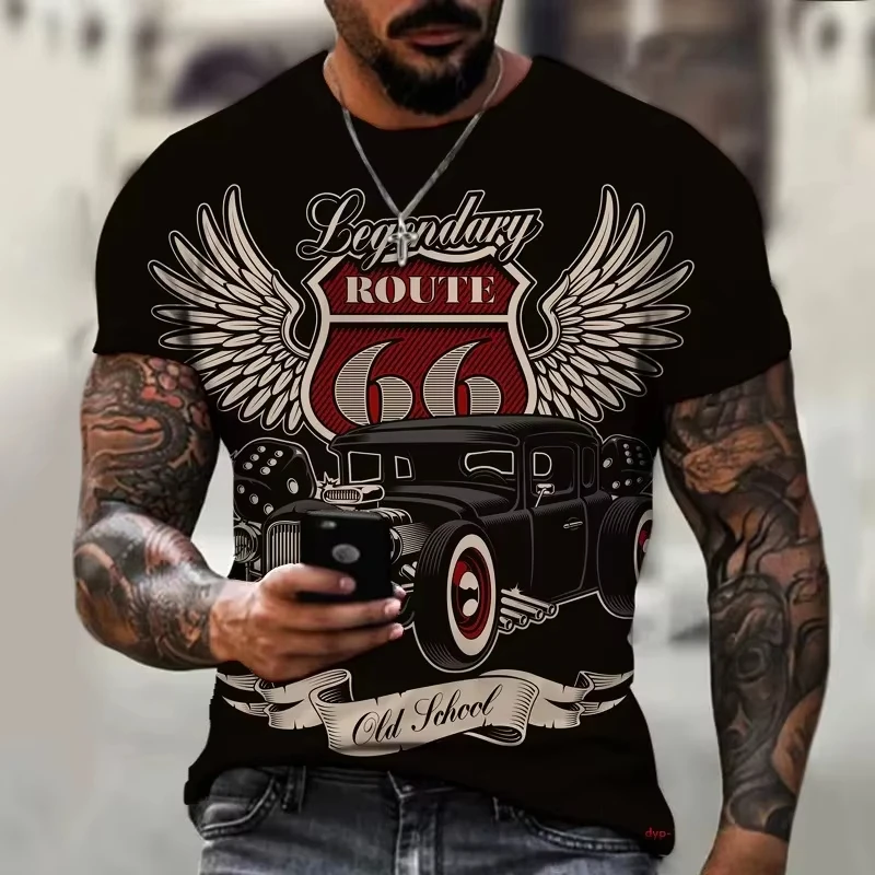 

Newest Summer Man Clothing Male 3d Printed Classic Retro Short Sleeve Top Route 66 T Shirt Men Streetwear Short Sleeve T Shirt