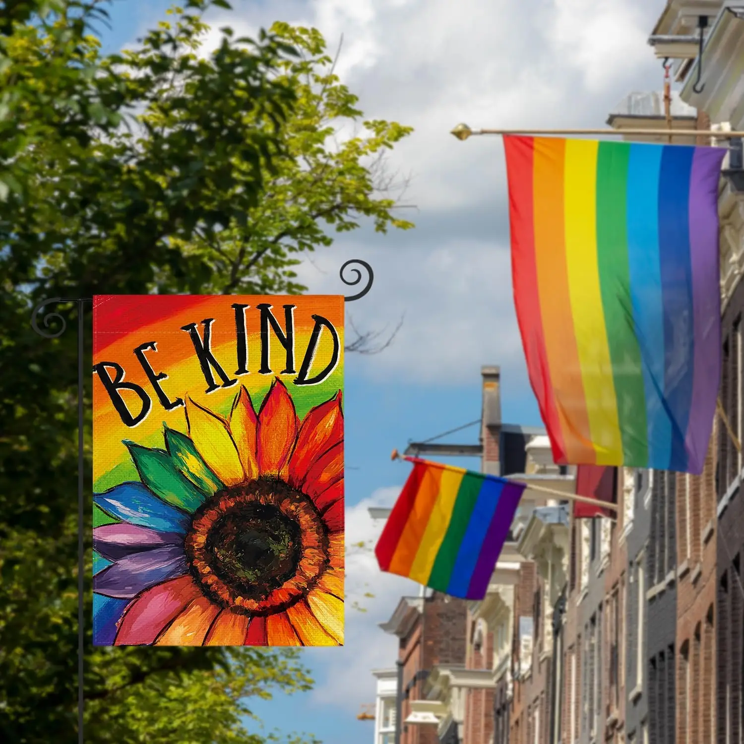 AVOIN colorlife Be Kind Pride Sunflower Garden Flag 12x18 Inch Double Sided, LGBTQ+ Rainbow Community Progress Yard Outdoor jjp