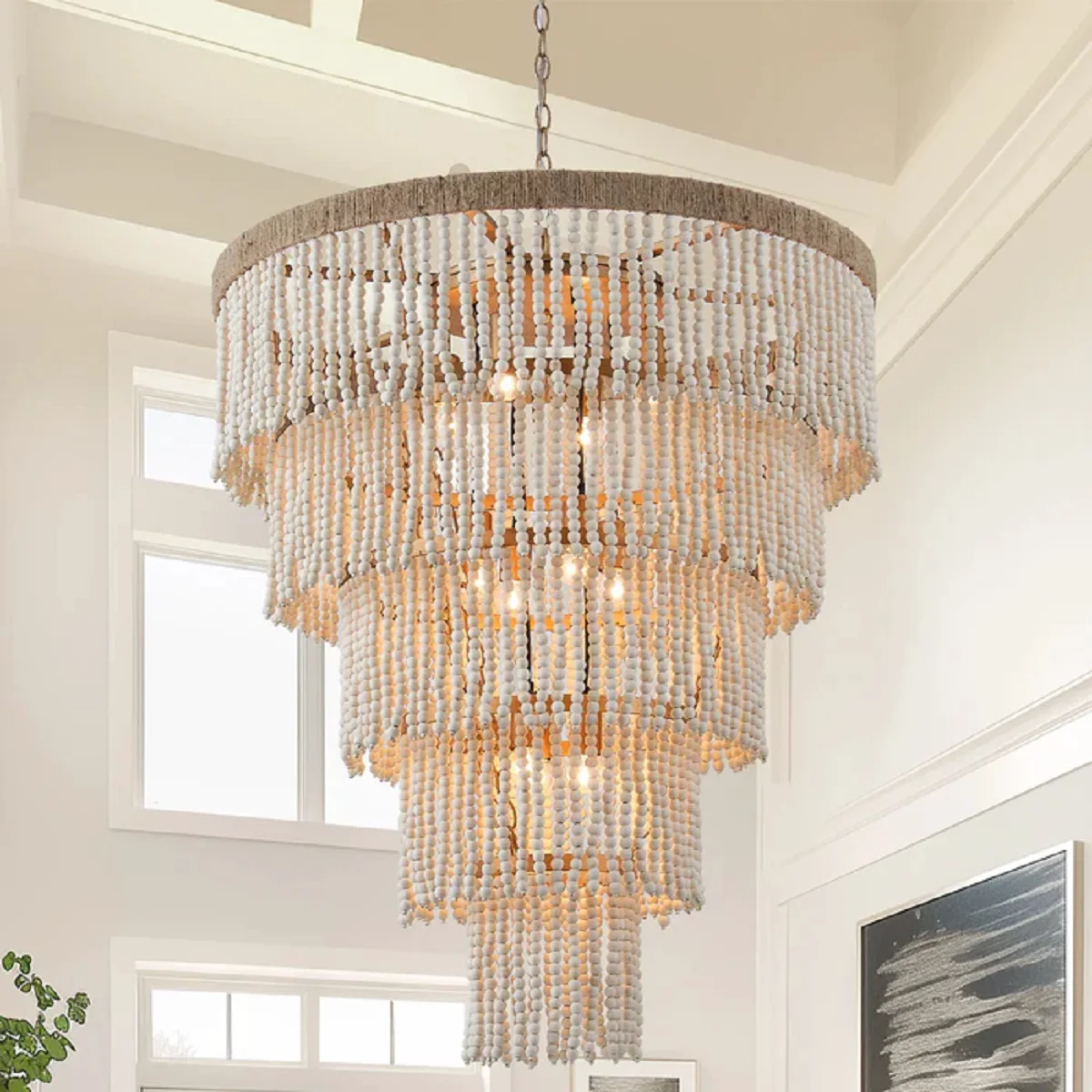 French Retro Wooden Chandelier, American Villa Multi-storey Living Room Chandelier, Homestay Art Staircase Lamp