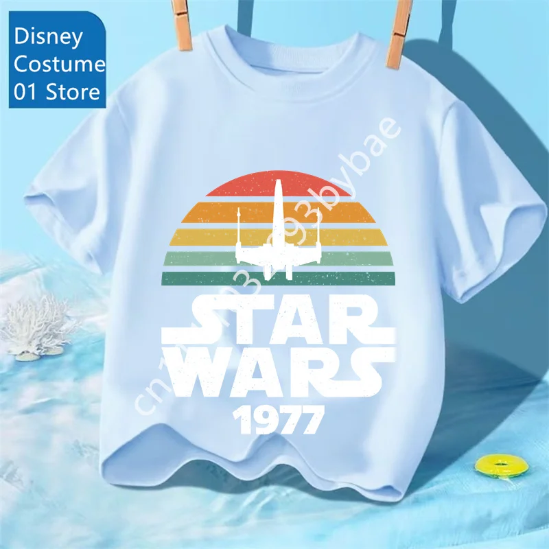 Pure Cotton Skin-friendly Star Wars Children's Top for Boys and Girls Aged 3-14. Round-neck Short-sleeved Luxurious T-shirt.