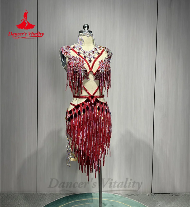 Belly Dance Costume  New Women\'s Customized Luxury Rhinestone Tassel Dress Oriental Dance Professional Performance Clothing