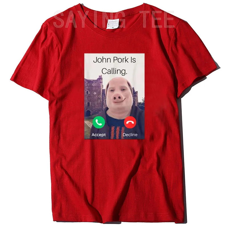 John Pork sta chiamando rispondi alla chiamata telefono t-shirt umorismo divertente amante dei maiali Graphic Tee Top Streetwear moda manica corta