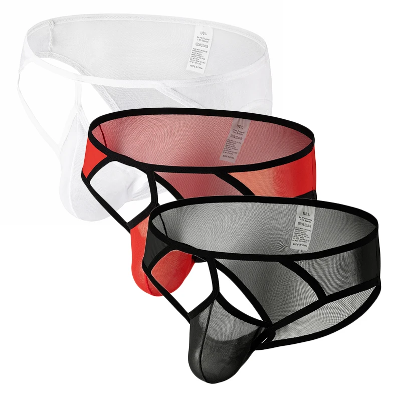 

Men's Briefs Underwear Fashion Solid Transparent Mesh Breathable Convex Sissy Panties for Men Thongs Underpants Calzoncillos