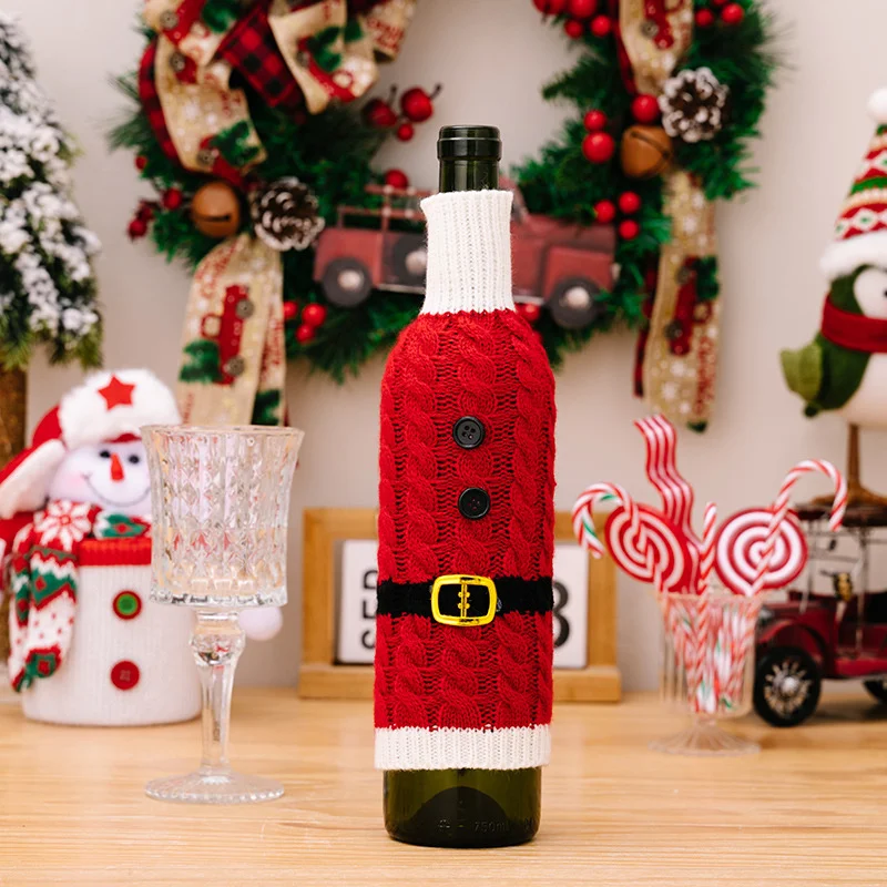 Christmas Wine Bottle Cover Set Santa Snowman Woven Wine Bottle Bags For Christmas Party Dinner Table Decorations New Year Gifts