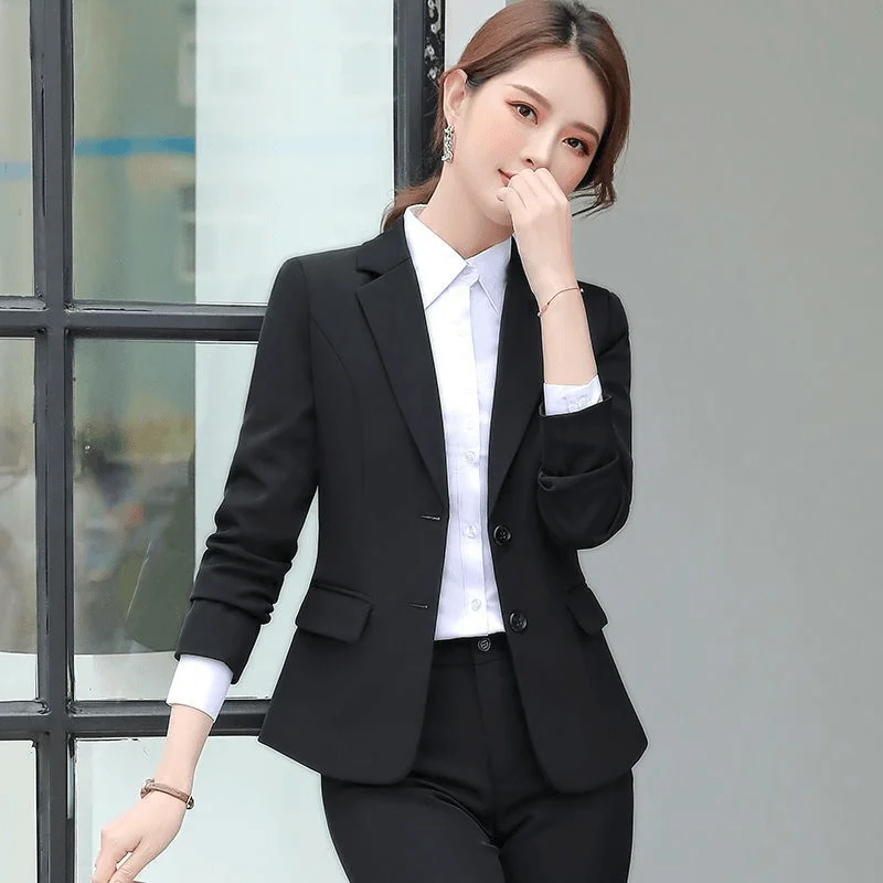 Profesjonalny koreański garnitur damski typu slim fit, idealny na rozmowę o pracę, nowy model na wiosnę i jesień, elegancki strój do pracy.