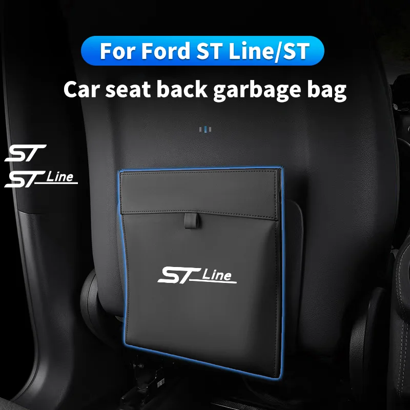 

Автомобильный мусорный бак для Ford ST Line, кожаный магнитный адсорбционный мешок для мусора большой емкости, подвесной карман для хранения на заднем сиденье, аксессуар