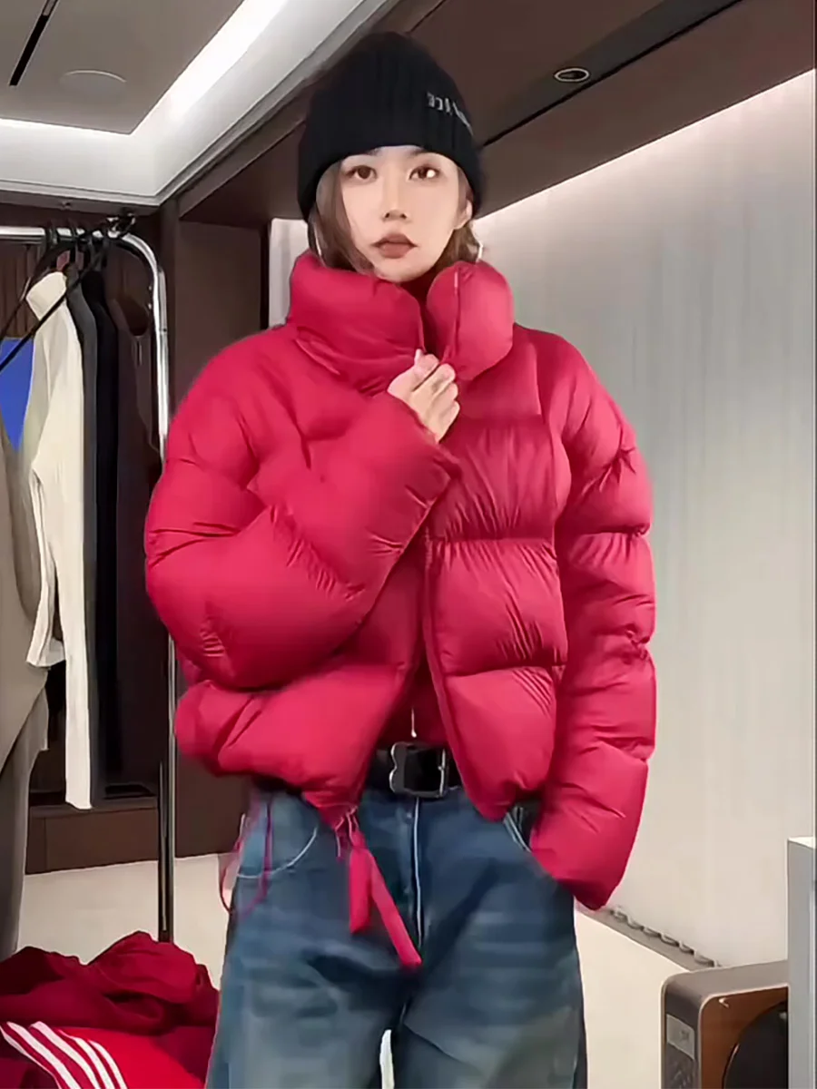 

Red ort Puffer Jaet Women's Winter Stand Collar Bread Du down Warm Outerwear Cloud Puff Casual Loose Fit Zipper