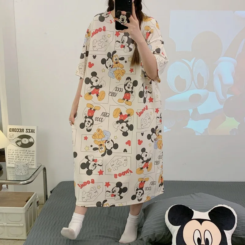 ديزني ميكي انمي ياباني الطرفية المطبوعة منامة الصيف قصيرة الأكمام ثوب النوم فضفاض الكرتون ملابس المنزل هدايا الموضة