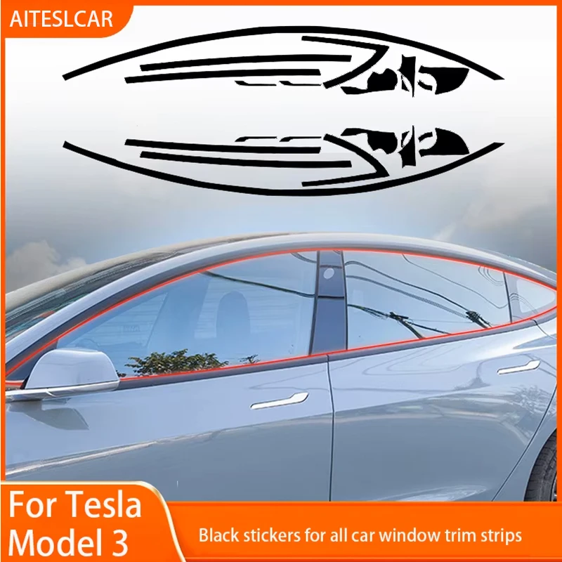 

Car Window Frame Sticker for Tesla Model 3 Exterior Decoration Accessories PVC Door Handle Black Protector Trim Strips 2017-2020