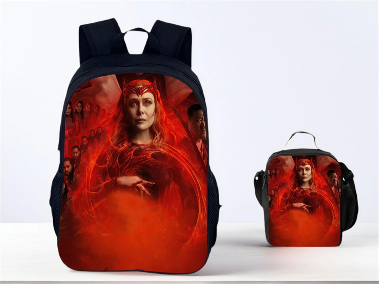

Unisex Boy Girl Backpack and Insulated Lunch Box 2Pcs Set,Scarlet Witch Schoolbag Marvel Daypack