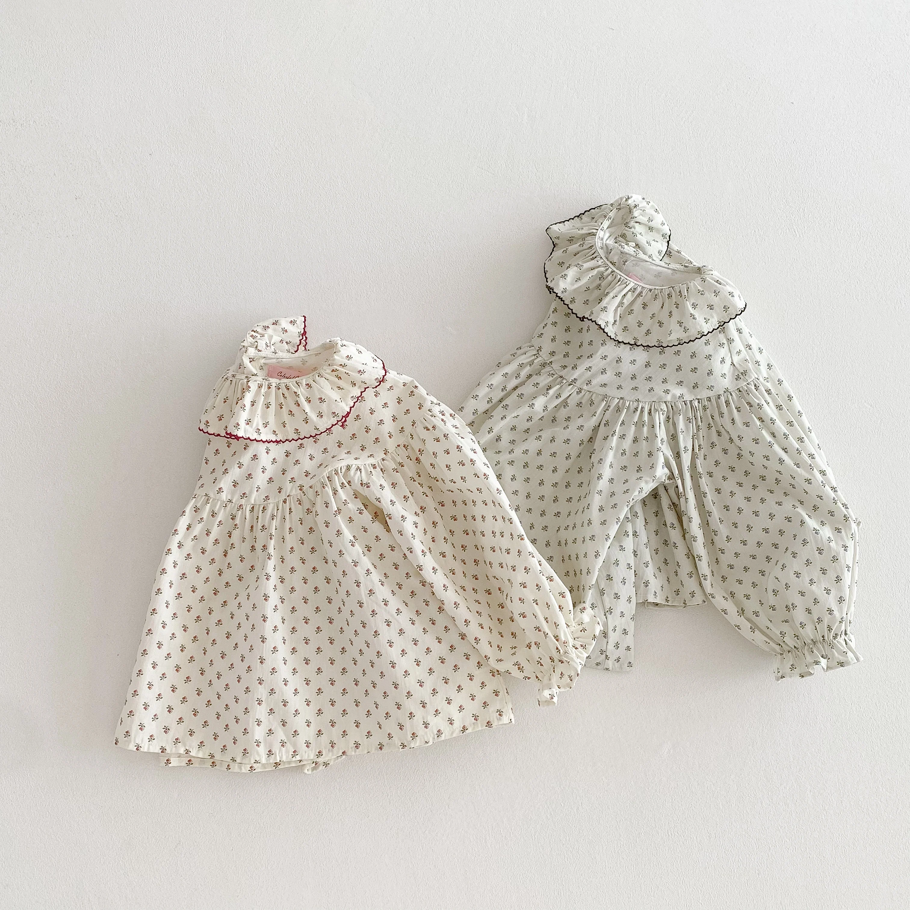 الفتيات الصغيرات الأزهار قميص طفل الدانتيل طوق فانوس كم بلوزة قطنية تنفس ربيع الخريف الأطفال الزي طفل الفتيات أعلى