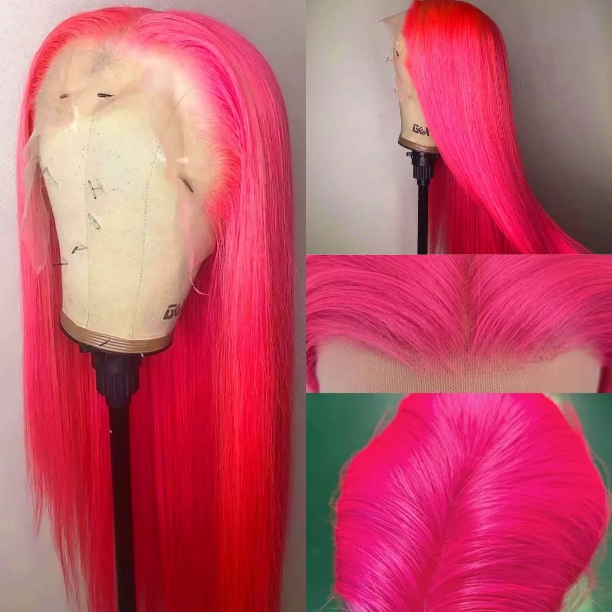 13x4 Pink Long Silky Straight Synthetic Lace Front Wig Medium Part Natural Looking Colored Wig for Women Daily Party Cosplay Use