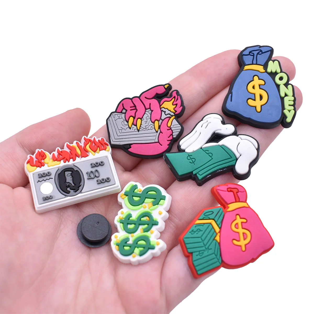 Creative Money Theme Shoe Charms Packs, Acessórios Set para Kid, Adulto Hole Shoes Charme, Decoração Destacável, Bulk Atacado, 25Pcs