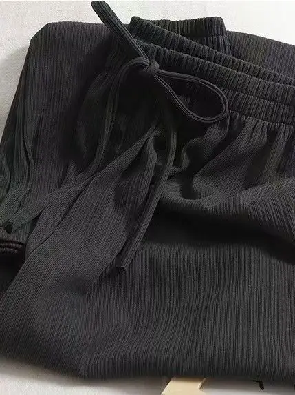 Ice Silk High Waist Wide Leg Pants Women's Spring Autumn Thin Hanging Sense Small Size Floor Length Straight Leg Pants