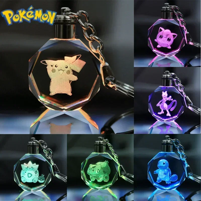 Pokemon Glowing Crystal Keychain Anime Figure Pikachu Togepi Charizard Eevee Jigglypuff Backpack Pendant Kids Toy Birthday Gifts