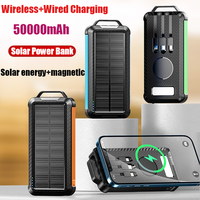 2025 Wireless Solar Power Bank Comes with 3-wire 50000mAh Fast Charging External Battery Charger Cases for iPhone Samsung Xiaomi
