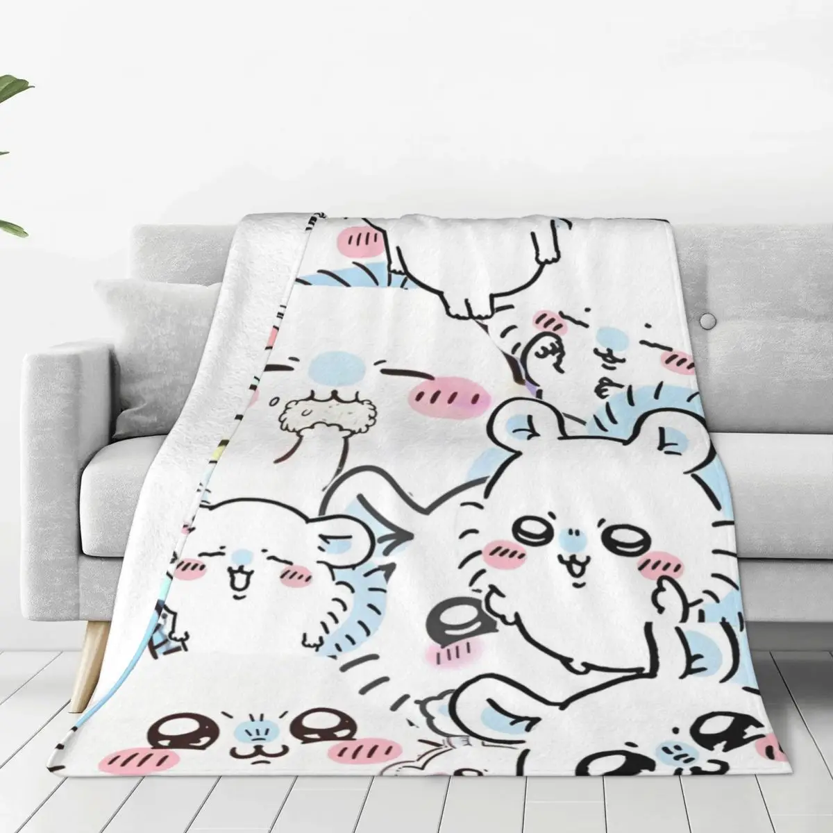 Cute Chiikawa Soft Warm Blankets Picnic Plush Throw Blanket Novelty Home Decor Flannel Bedspread Sofa Bed Cover