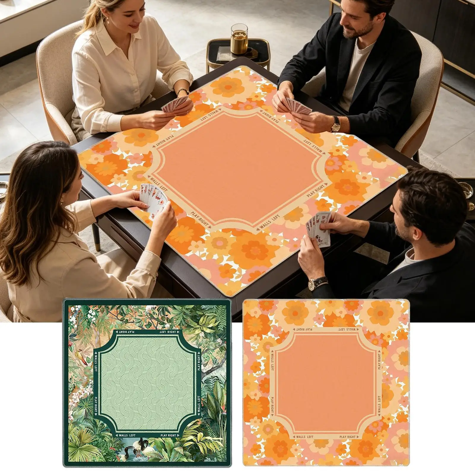 Mahjong Table Mat 31.5x31.5inch Noise Reduction Non-Slip Plants Vintage Portable Mahjong Game Mat For Tile Games Home Dorm