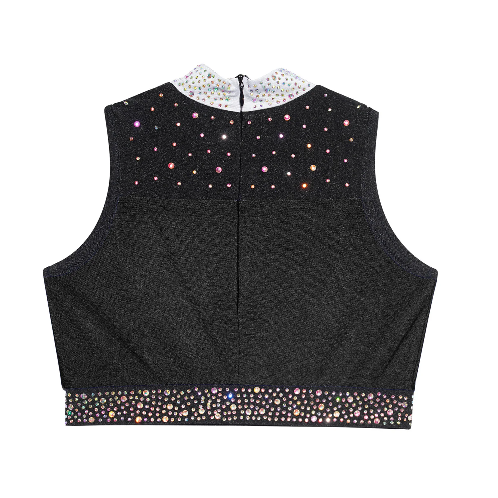 子供叙情的なダンストップス衣装女の子のためのノースリーブラインストーンクロップトップ体操フィギュアアイススケートダンスパフォーマンスウェア