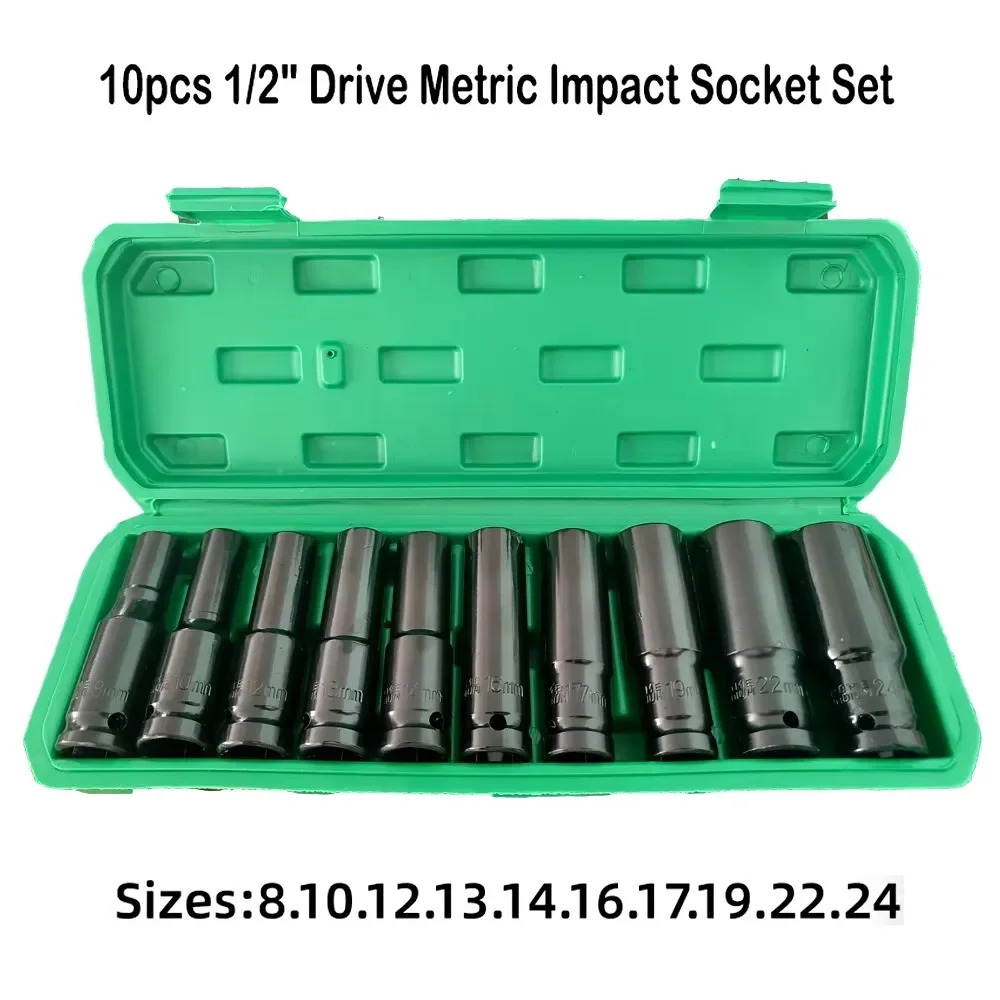 Universal Drive Metric Impact Socket Set Deep Wrench for Air Pneumatic Repair Tools - Metric Drive Socket Collection