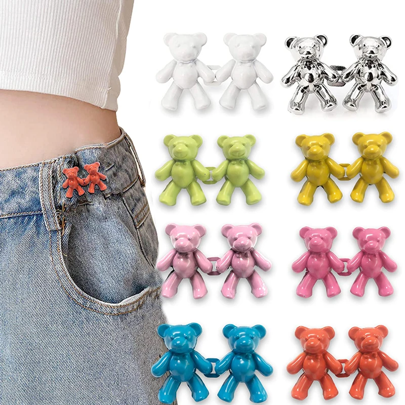 

Cute Bear Pin Waist Clip Metal Snap Fastener Pants Pins Detachable Button Sewing-Free Buckle Jeans Reduce Waist Tighten Brooch