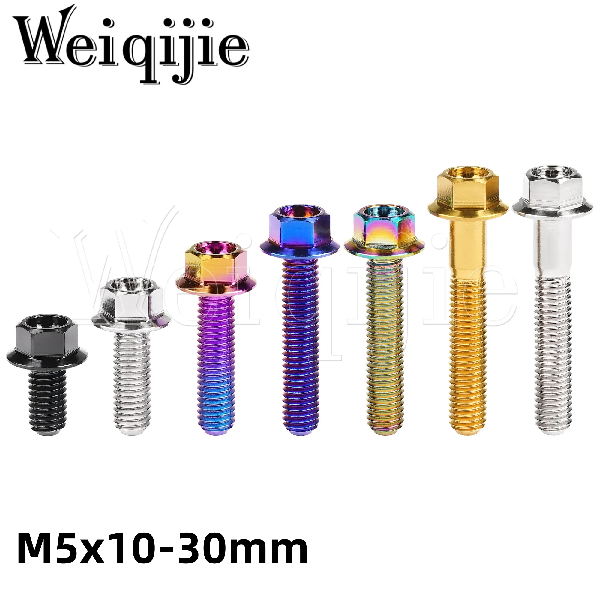 Weiqijie Titanium Bolt M5x10 15 20 25 30mm for Bicycle Motorcycle Hexagon Flange Screws