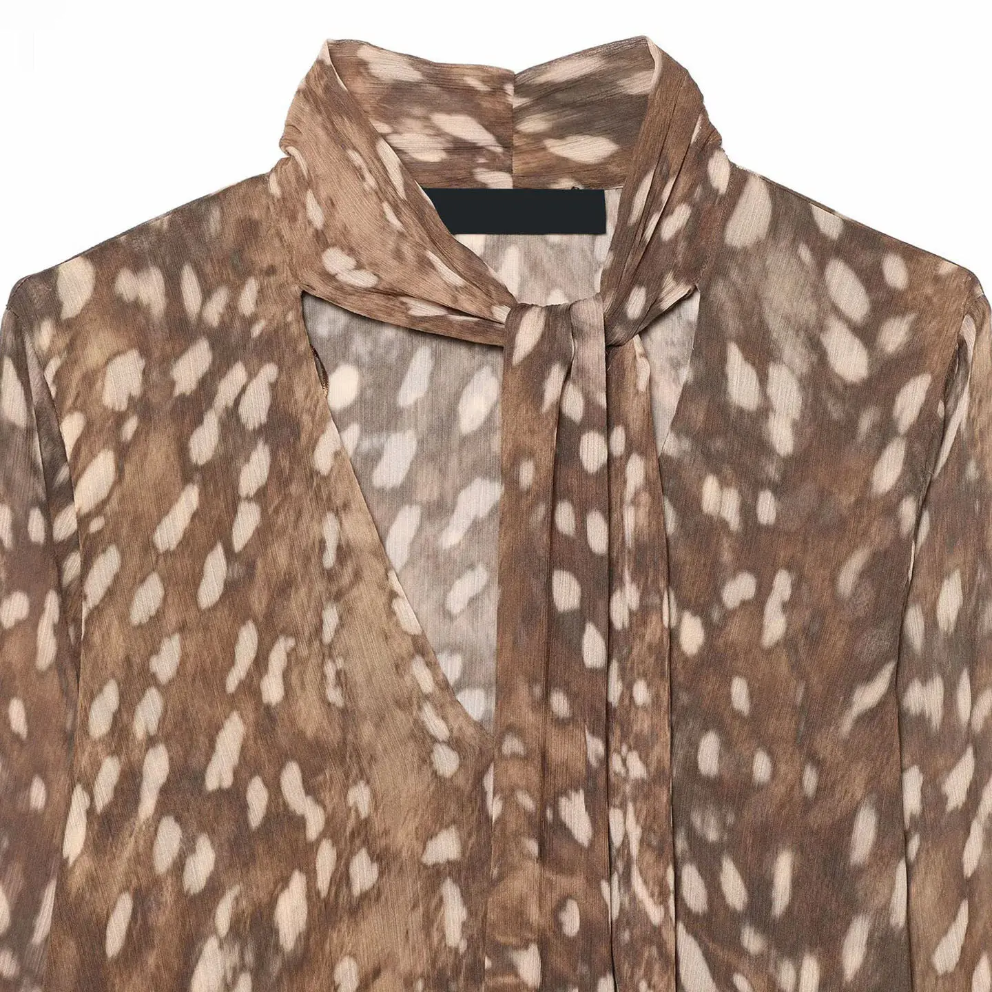 Women's Casual Loose Fit Long Sleeve Shirt Vintage Spot Print Belted Micro Transparent Top ZADATA 2026 Autumn Collection