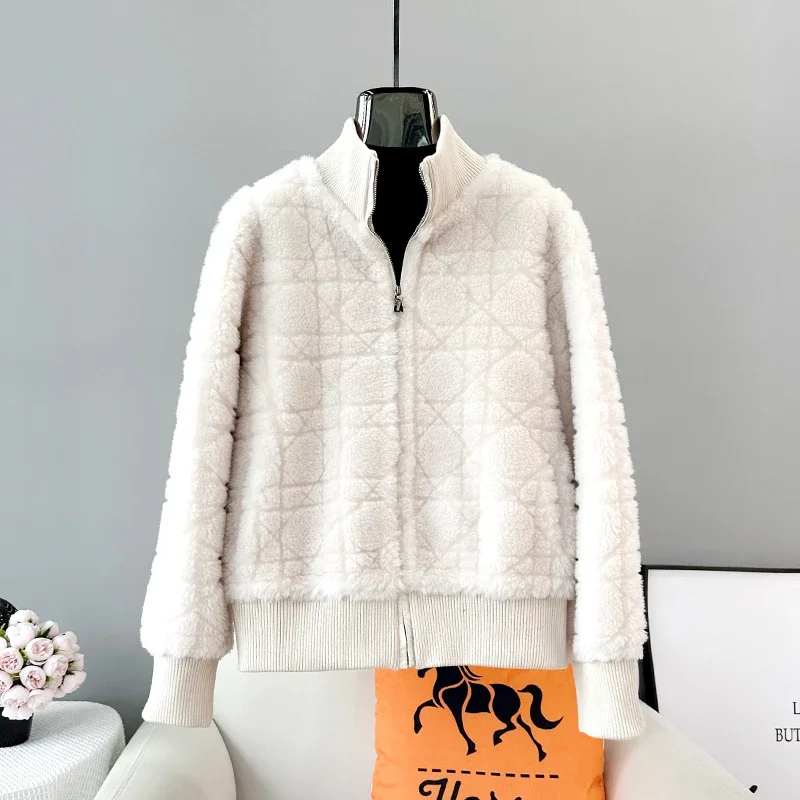 2023 New Lady Girl Sheep Shearling Causal Short Jacket Women Lamb Wool Warm Stand Collar Jacket Parka JT3464