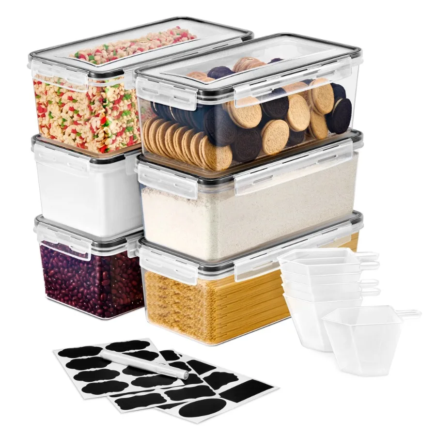 

6 Pack 108oz 13.5cups Airtight Food Storage Containers - Four-Way Snap Lids Keeps Food Fresh - Store Cereal Pasta Flour and mor