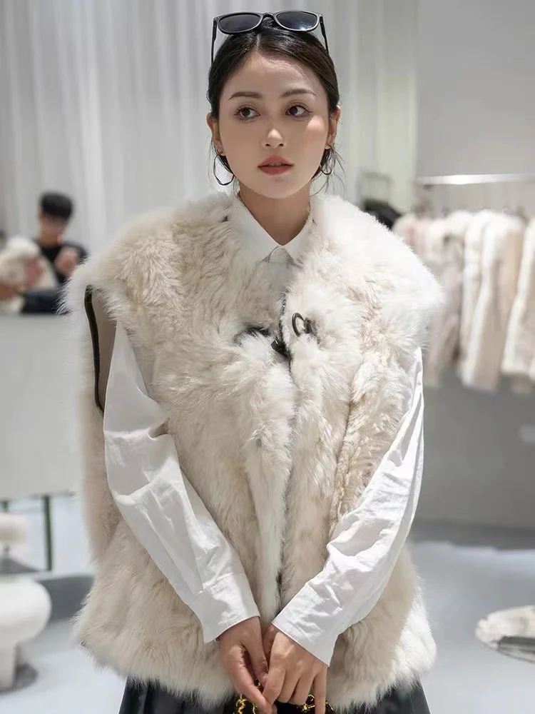 Luxury Fur Vest for Women 2024 Winter Korean New Lazy Tuscan  Curly Wool Fur One Piece Sleeveless Jacket Femme Warm Waistcoat