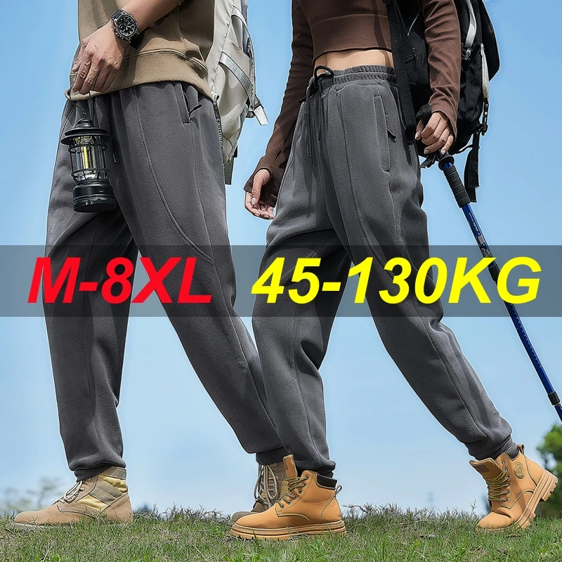 Winter Thick Fleece Warm Sweatpants Men Outdoor Drawstring Casual Jogger Pants Male Loose Thermal Trousers Big Size 7xl 8xl