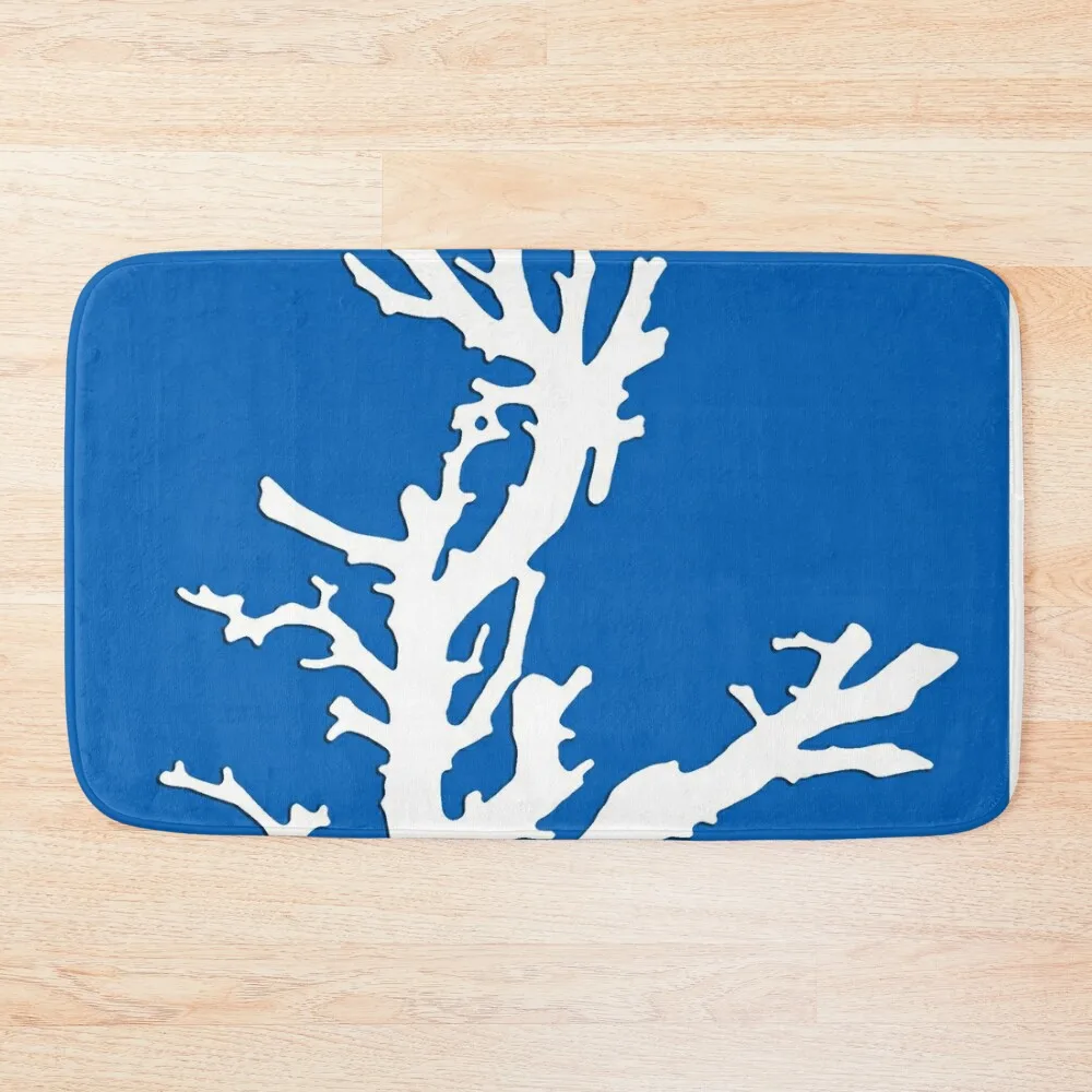 

Coral Branch, White on Cobalt Blue Bath Mat Hallway Carpet Bathtub Anti Slip Baths Bathroom Mats Bedroom Mat