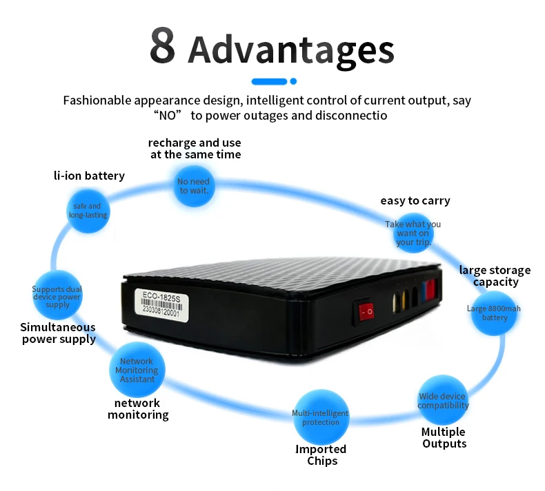 Mini UPS DC 8000mah 5V 9V 12V 15V 24V UPS pour routeur WiFi