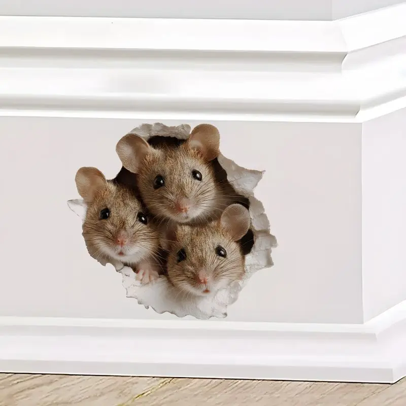 VIKAMA Three Probe Mouse Hole Wall Stickers Self Adhesive Creative 3D Stickers Living Room Entrance Room Decoration